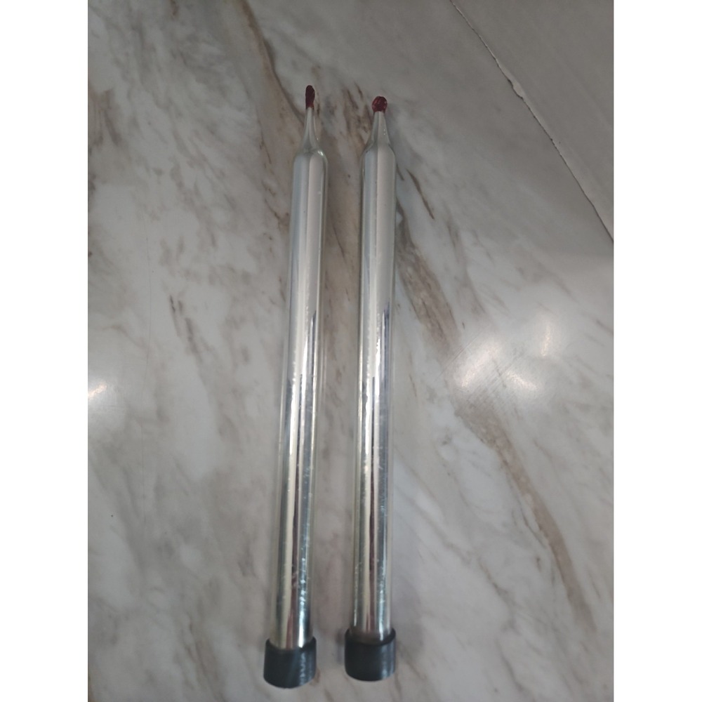 Vintage Mercury Glass Silver Taper Candles Red Tip Flame Set Of 2 Christmas
